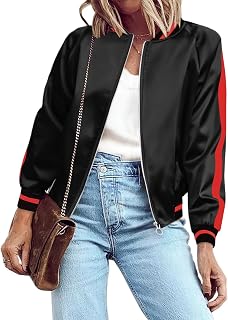 Zeagoo Women's Bomber Jacket Lightweight Zip Up Jacket Casual Striped Jacket Coat Outerwear Windbreaker with Pockets