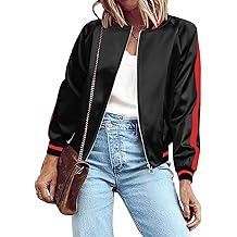 Women's Bomber Jacket Lightweight Zip Up Jacket Casual Striped Jacket Coat Outerwear Windbreaker with Pockets