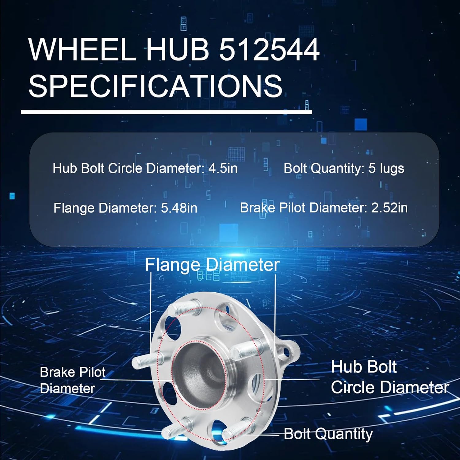 512544 Rear Wheel Bearing and Hub Assembly Compatible with Honda Accord 2013-2015 & 2018-2020, Acura TLX 2015-2020, 5Lugs