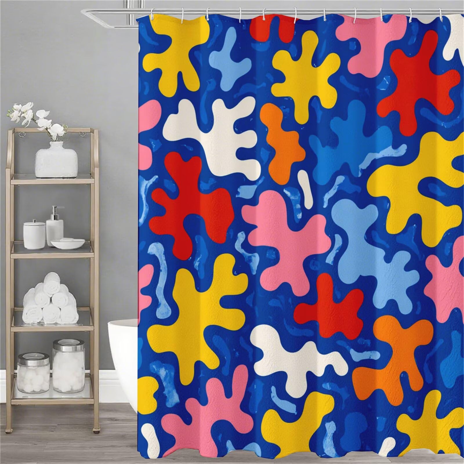Rideau de douche art abstrait 150x180 cm avec 12 crochets en plastique pour déco maison Model705