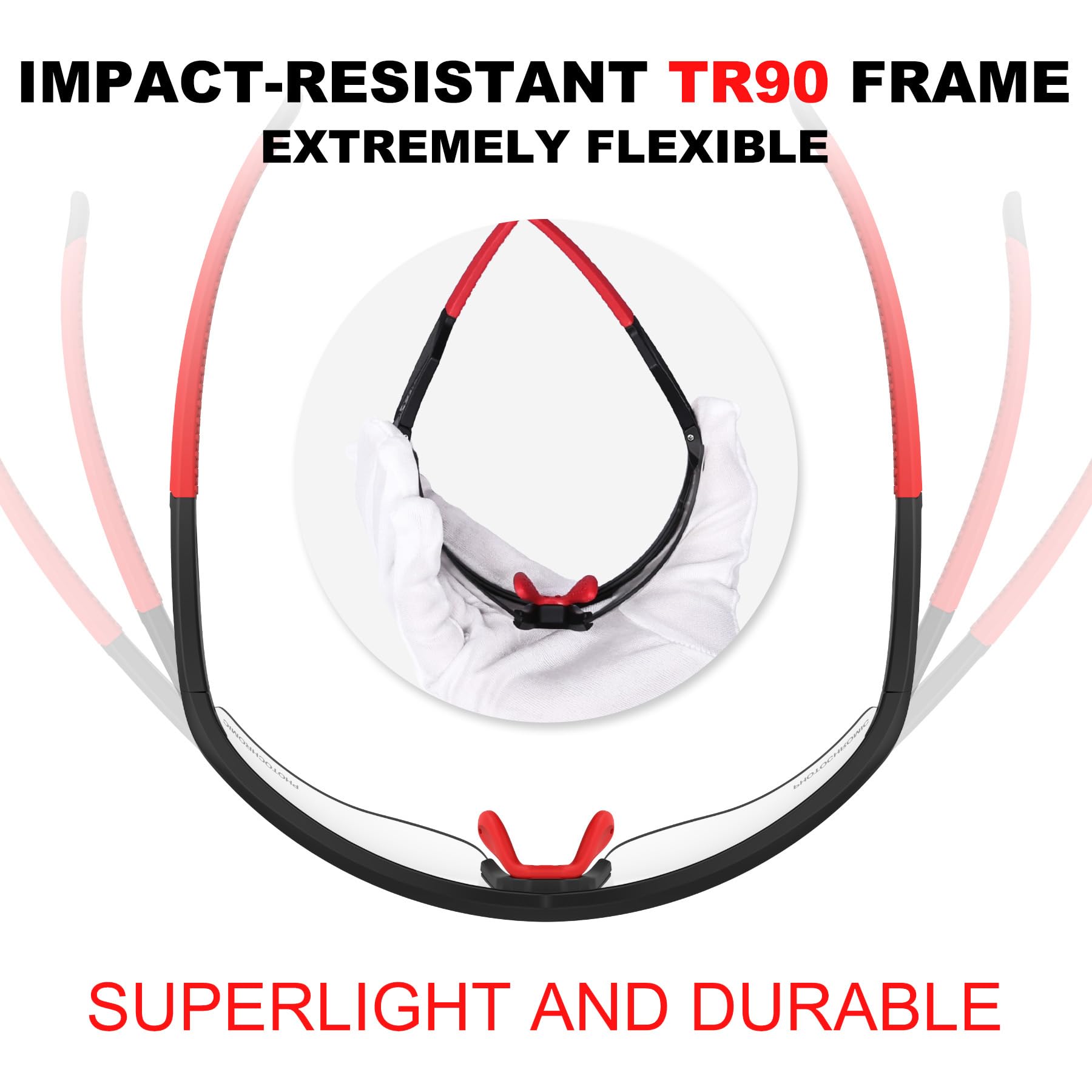 X-TIGER Lunettes de Cyclisme Photochromiques pour Homme Femme Cadre en TR90 Transparente Parfaites pour Vélo VTT et Running Sport