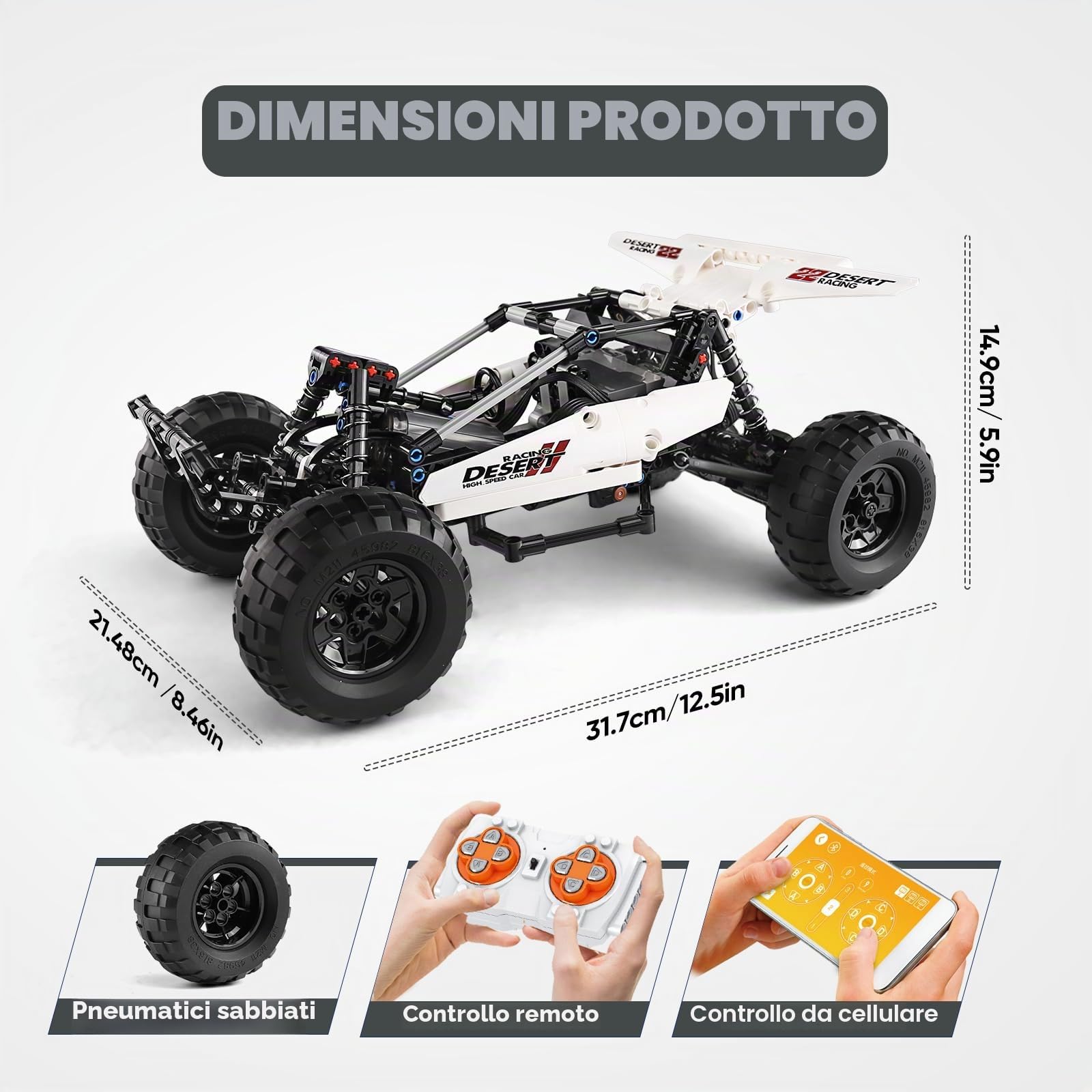 Mould King 18001 Technology - Macchina da corsa fuoristrada, 394 pezzi con 3 motori, modello Building Block The Mechanical Group Series per veicoli fuoristrada estremi, kit da costruzione giocattolo