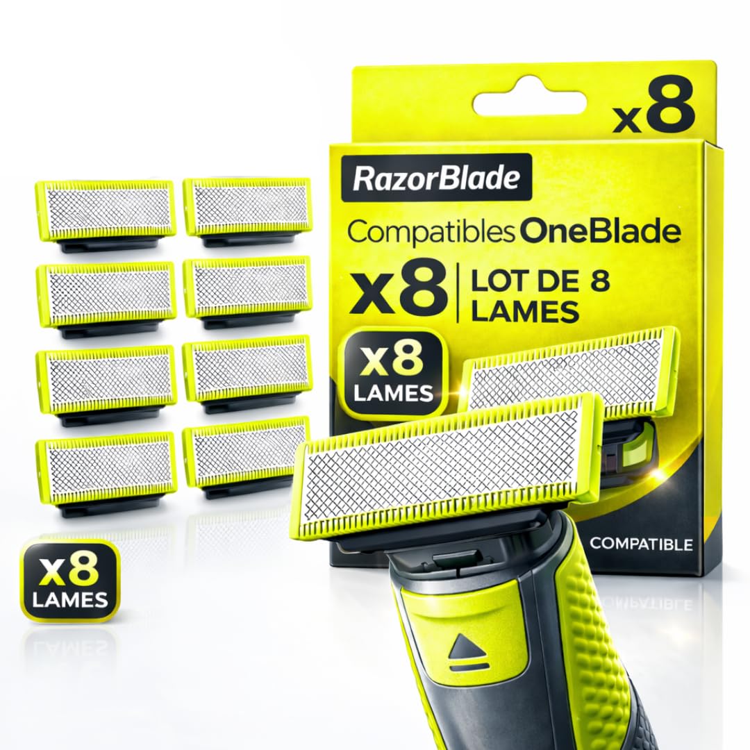 Lot 8 Lames de Rechange RazorBlade pour Rasoir Électrique comptatible OBlade QP220 QP2824 QP2724 QP2520 QP2630 QP65XX One Blade Lame en Acier Inoxydable remplacement pour Rasoirs Tondeuse Rasage lama
