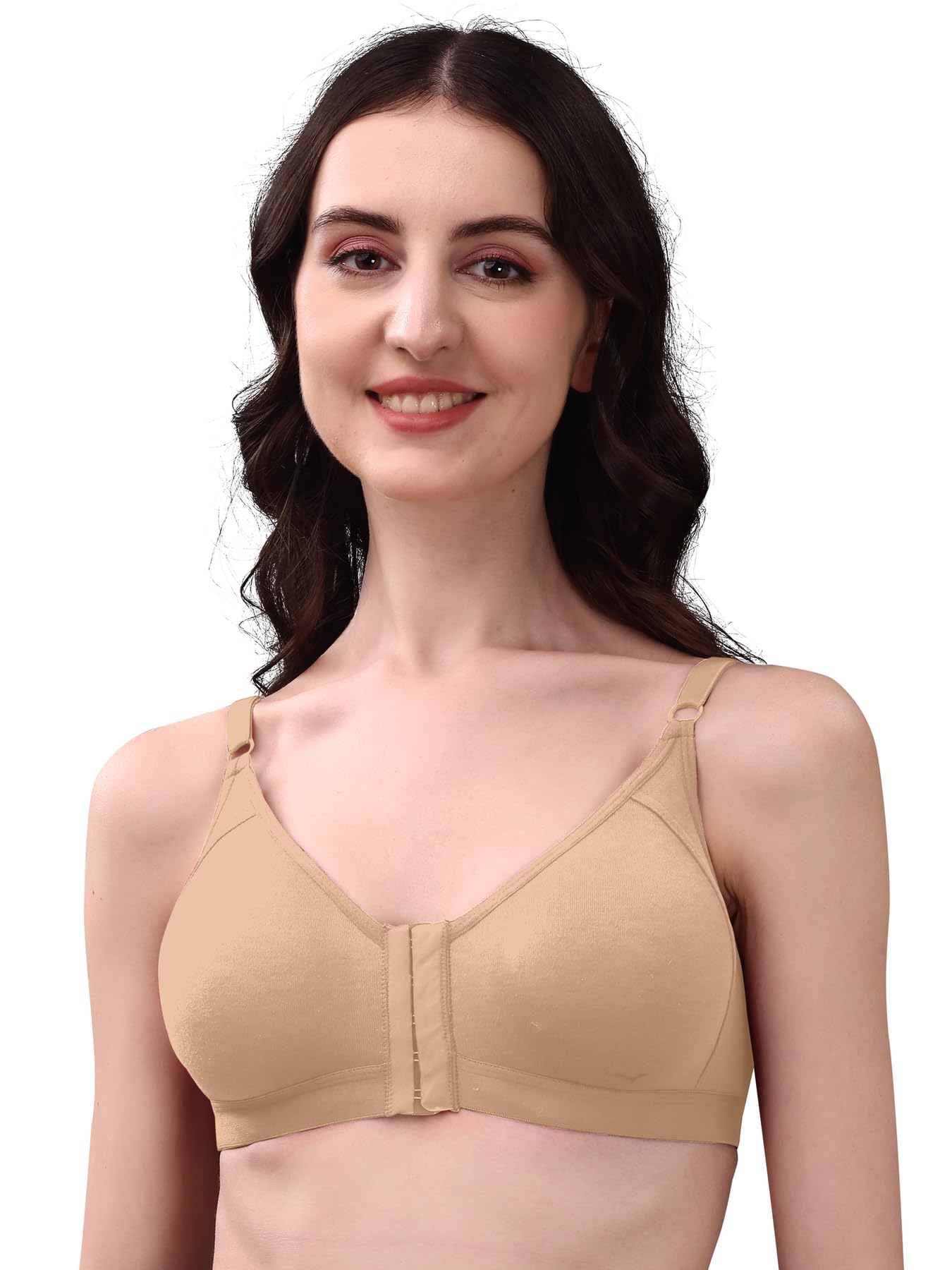 Women’s Cotton Non-Padded Front Open Bra with 5 Hook Closure | Wire Free Adjustable Strap Innerwear | Comfortable Breathable Cotton Fabric Bra-picture-24