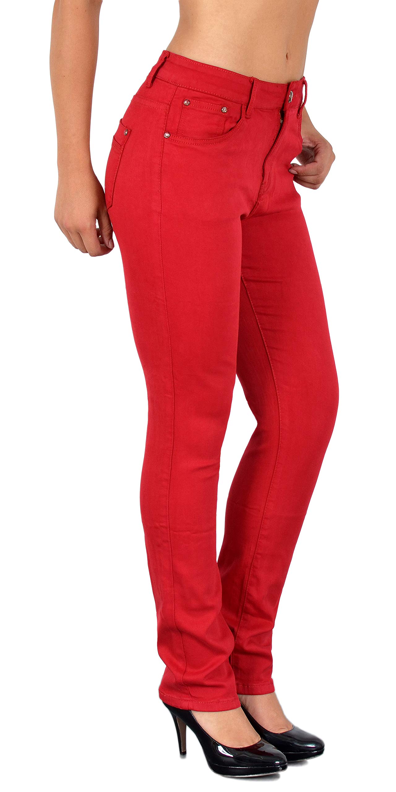 ESRA High Waist Jeans Damen Straight Damen-Jeans Stretch Business Hose gerade Schnitt Jeanshose Übergröße Plus Size Große Größe G1300
