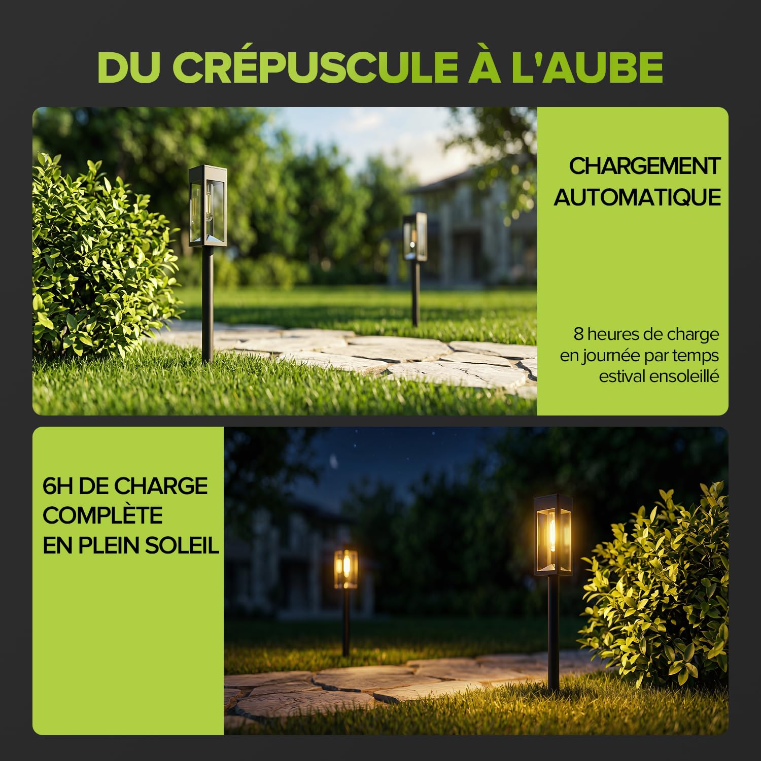 UME Set di 8 luci solari per vialetti, illuminazione paesaggistica, giardino, LED, vetro e metallo, 3000 K, bianco caldo, impermeabile, per decorazione di cortile, vialetto, terrazzo, driveway, prato