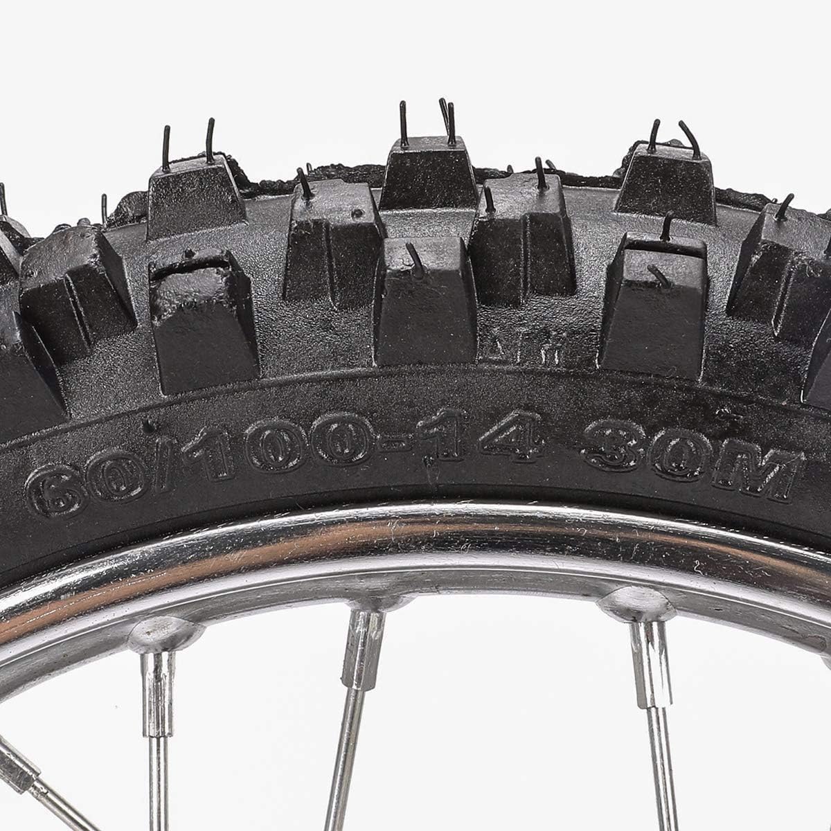 2.50-14 Front Motorcycle Wheel Tire 60/100-14 and Rim 1.4x14 with 12mm Bearing Assembly for 110cc 125cc 140cc 150cc 160cc Pit Bike Dirt Bike, Come With 190mm Disc Rotor