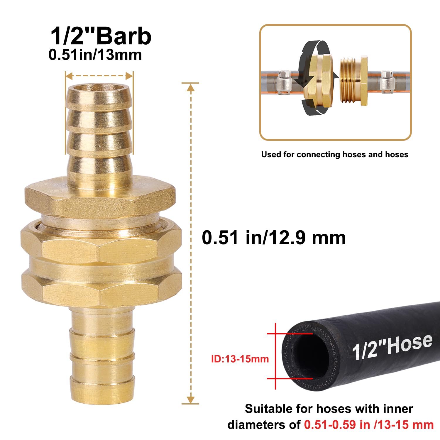 SIGURANTA Connettore di riparazione per tubi da giardino con morsetti, kit di riparazione per estremità del tubo, raccordi per tubi da giardino da 1/2 "Barb maschio e femmina in ottone (1/2" Barb-10