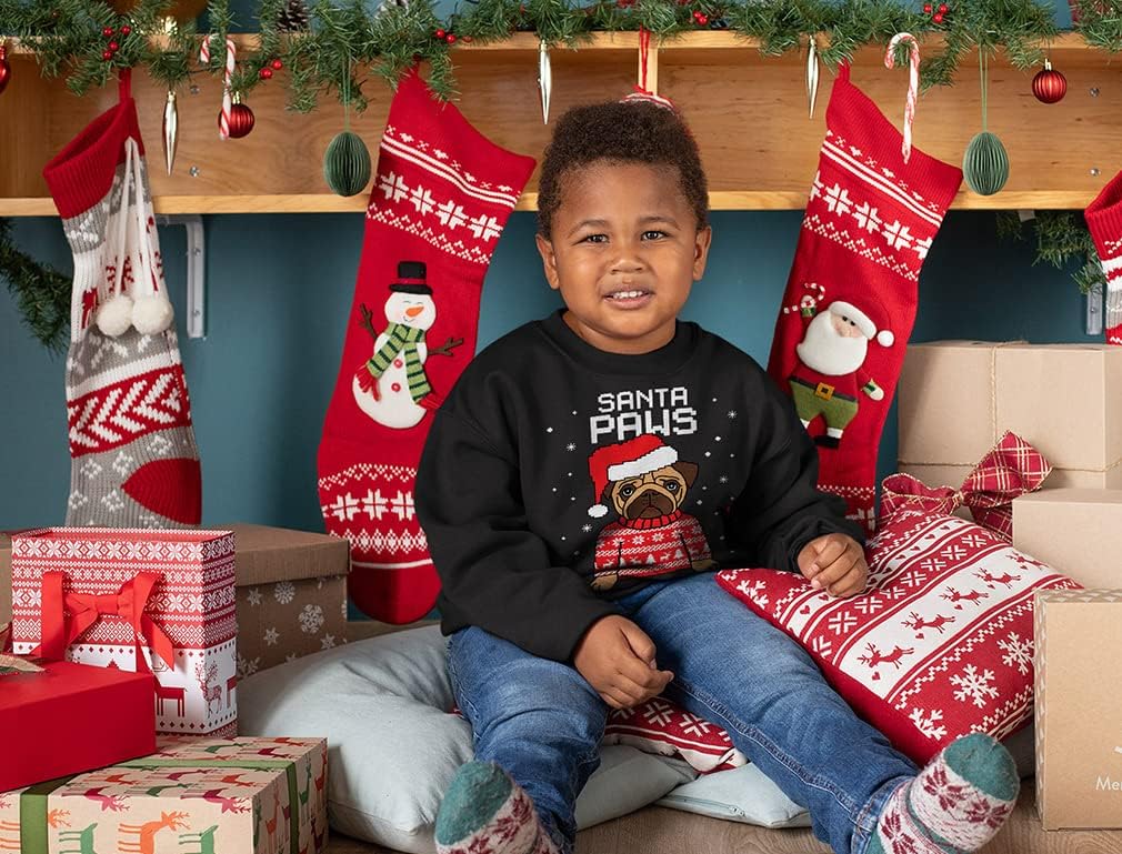 Tstars Santa Paws Pug Ugly Christmas Sweater Kids Sweatshirt Dog Long Sleeve T-Shirt 2T Black