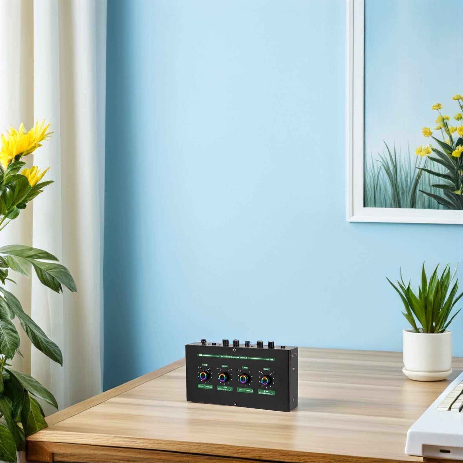 MAGICLULU Kompakter Mikrofonmischer mit Zwei Mikrofoneingängen und Halleffekten USB Betriebener 2 kanal Audiomixer für Karaoke Podcast und Home Studio Nutzung mit Lautstärkeregelung