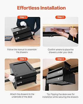 26" Wide Under Desk Drawer Slide Out, Under Desk Mounted Pull-out Drawer Attachment, Hidden Desktop Storage Organizer, Under Table Pencil Drawer For Office Home Sit Stand Workstation, 29x9x4 In | US