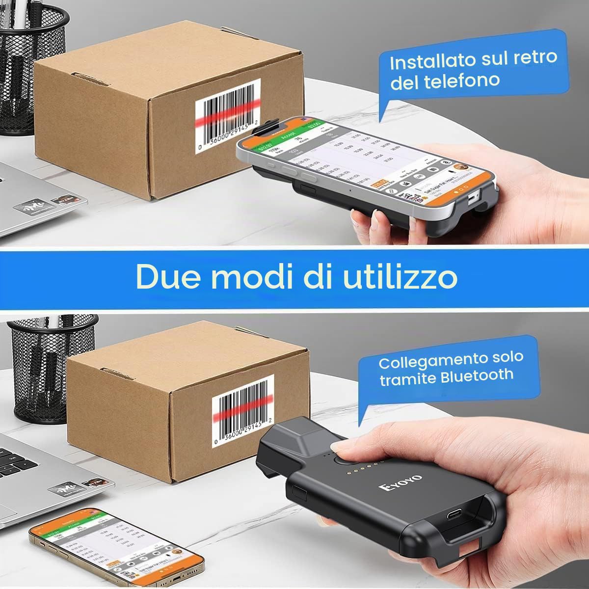 Eyoyo Scanner Codici a Barre Bluetooth Clip 2D per Telefono Cellulare Lettore di Codici Portatile Immagini QR 2D 1D PDF417 Scansione Matrice di Dati Maxicode per Android IOS Smartphone
