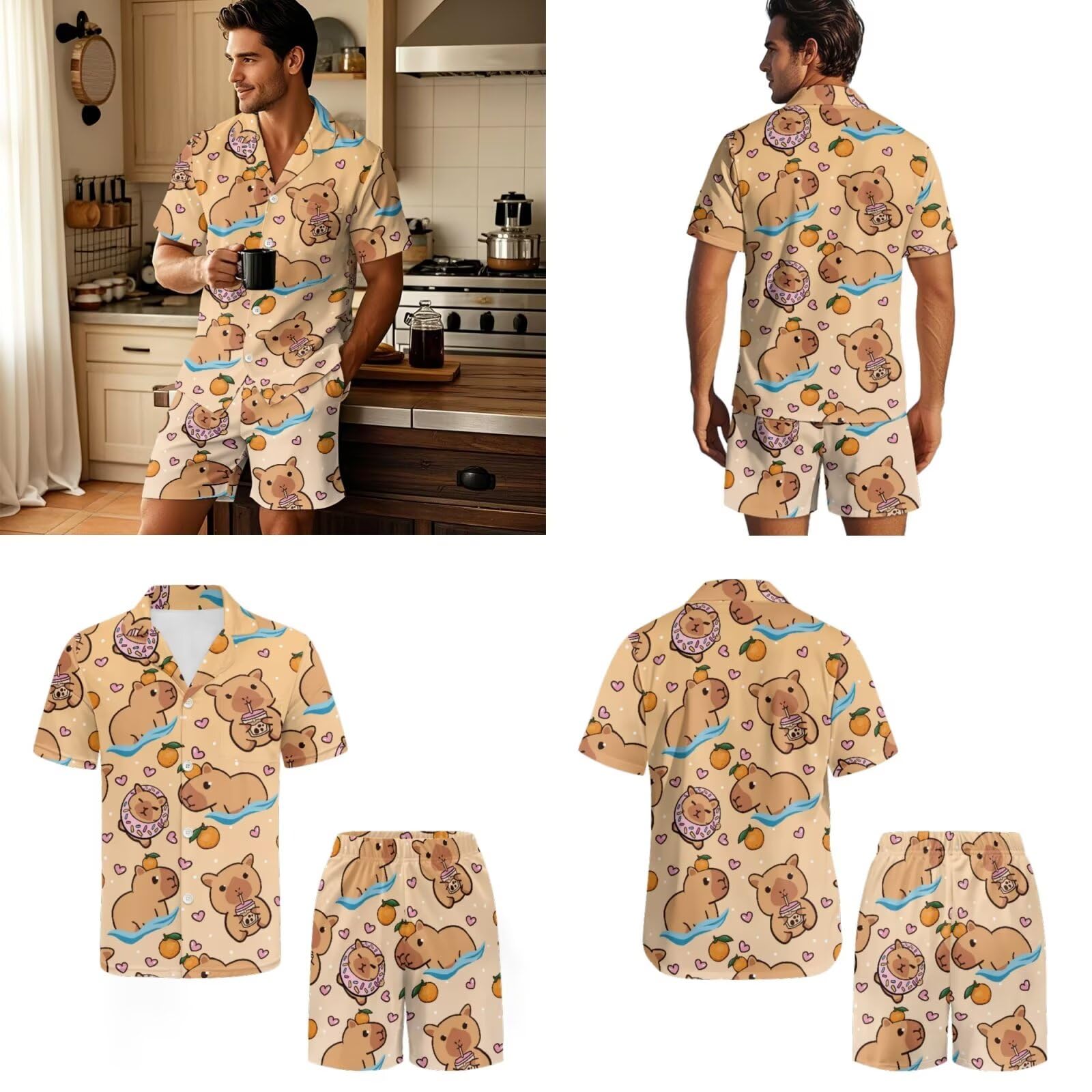 Conjunto de pijama a juego para parejas, de manga corta, con botones, para hombres y mujeres