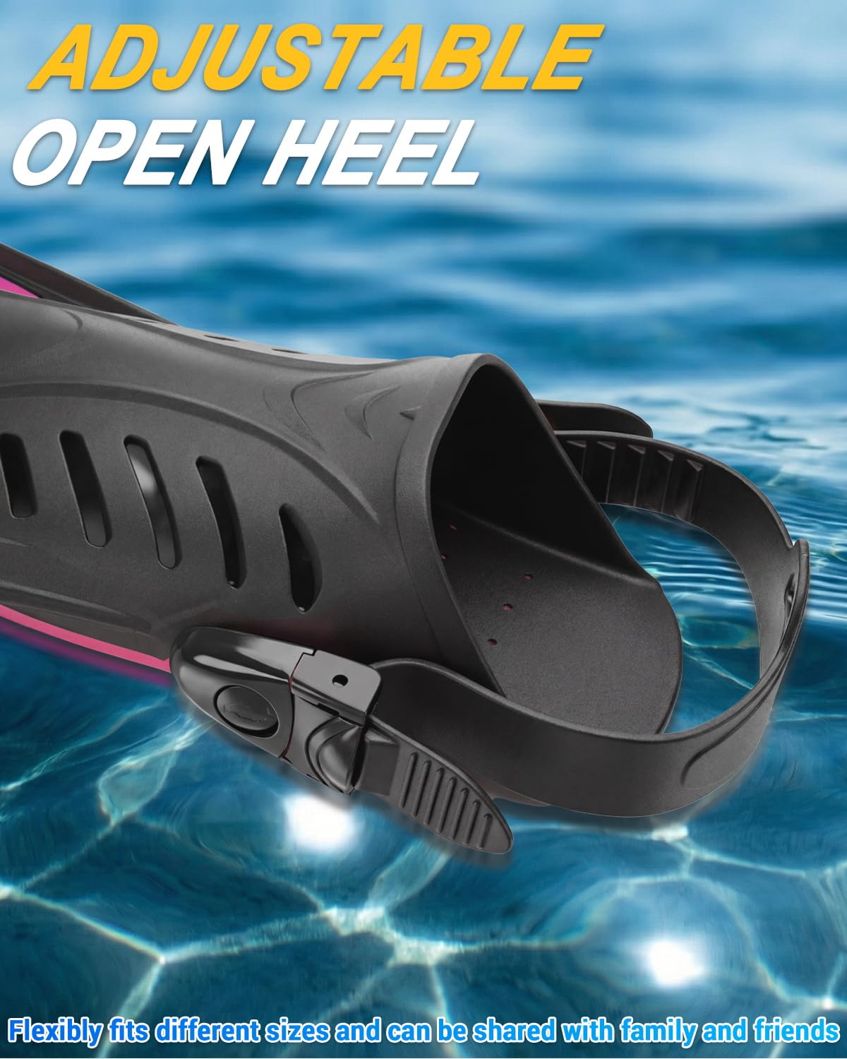 Aqua A Dive Sports Płetwy do nurkowania Sprzęt do nurkowania dla dorosłych Płetwy do snorkelingu, płetwy pływackie otwarte, regulowane, męskie, damskie, dzieci, płetwy pływackie