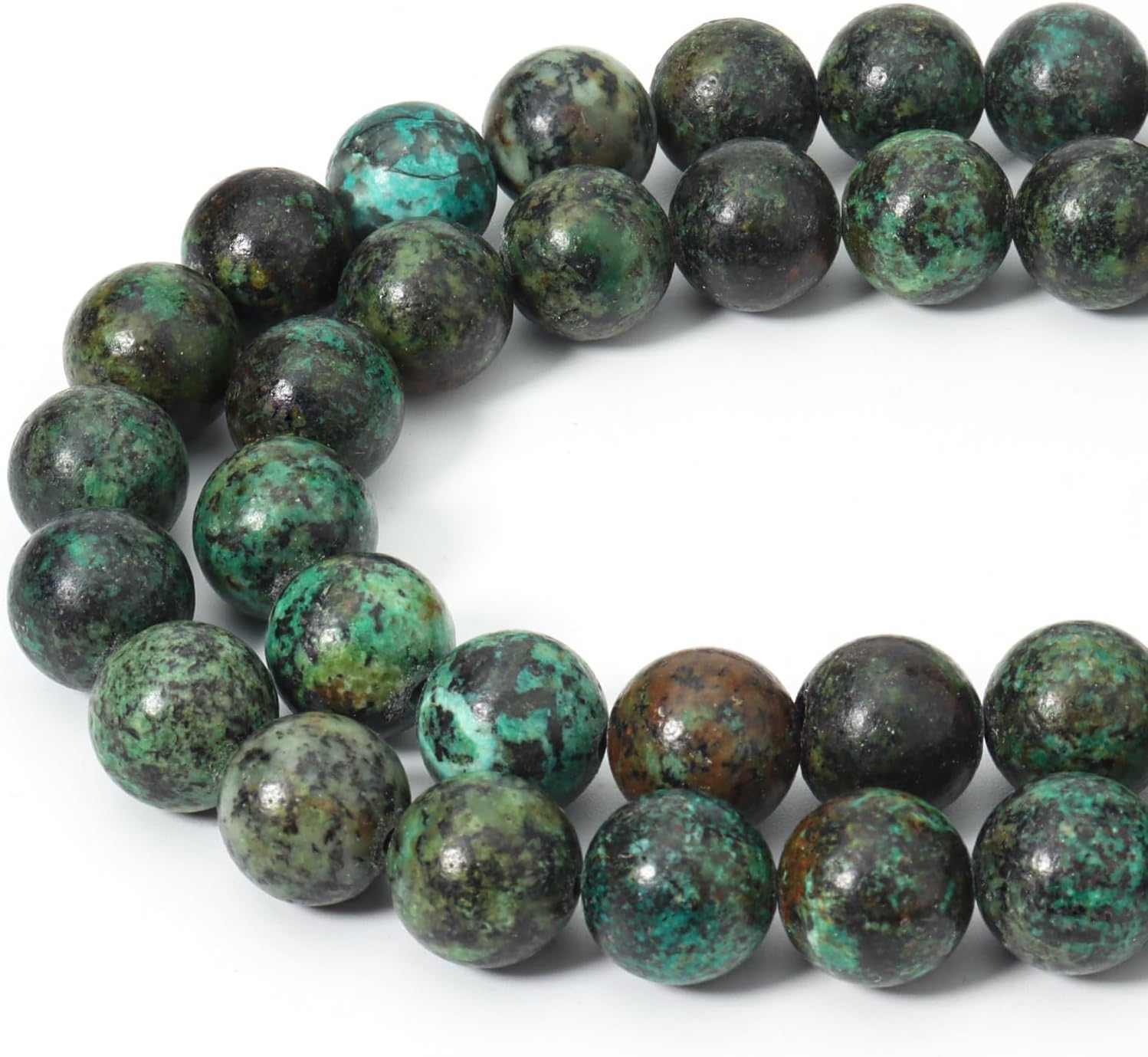35pcs 10mm Natural African Turquoise Gemstone Beads Energy Healing Crystal Round Loose Stone Beads for Jewelry Making, DIY Bracelets Necklaces