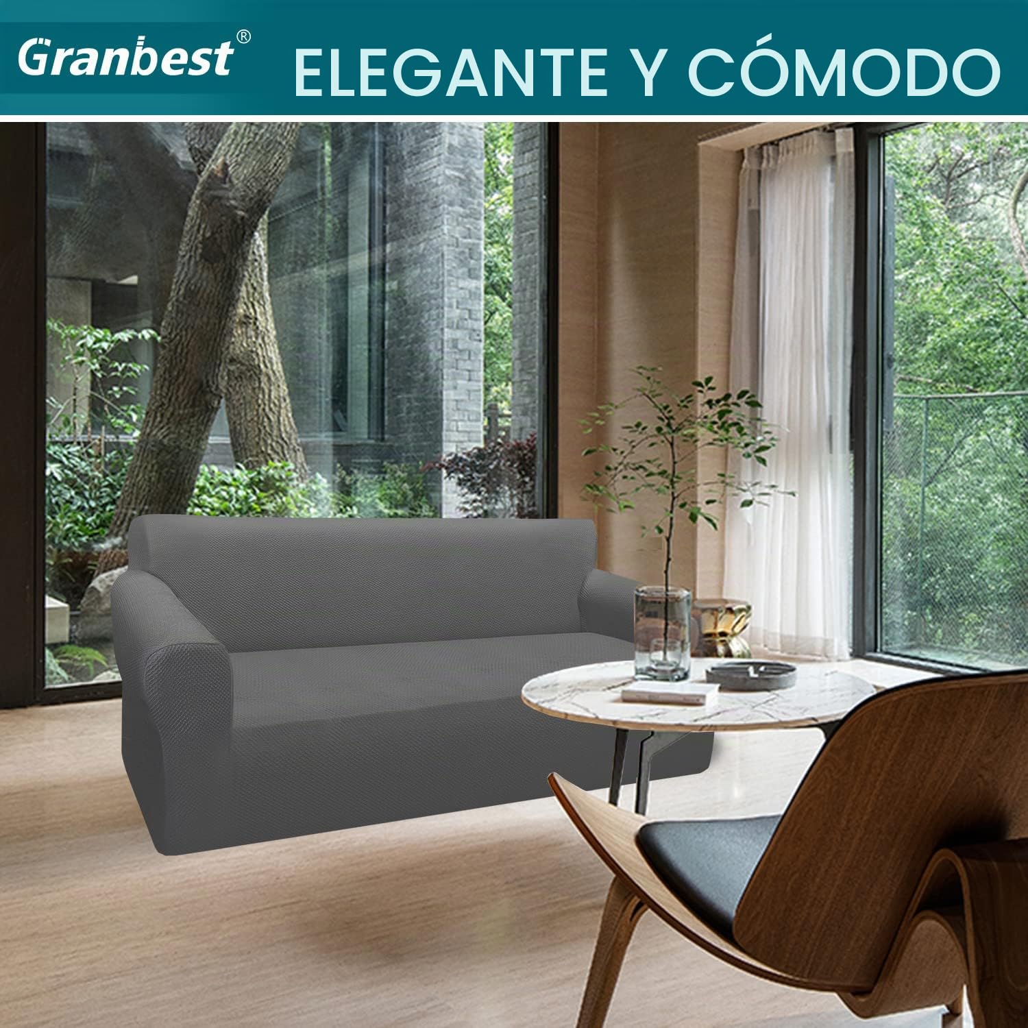 Granbest Funda de Sofá Gruesa Fundas Sofá Elástica Funda para sofá Antideslizante, Protector de Muebles (Gris Claro, 3 Plaza)