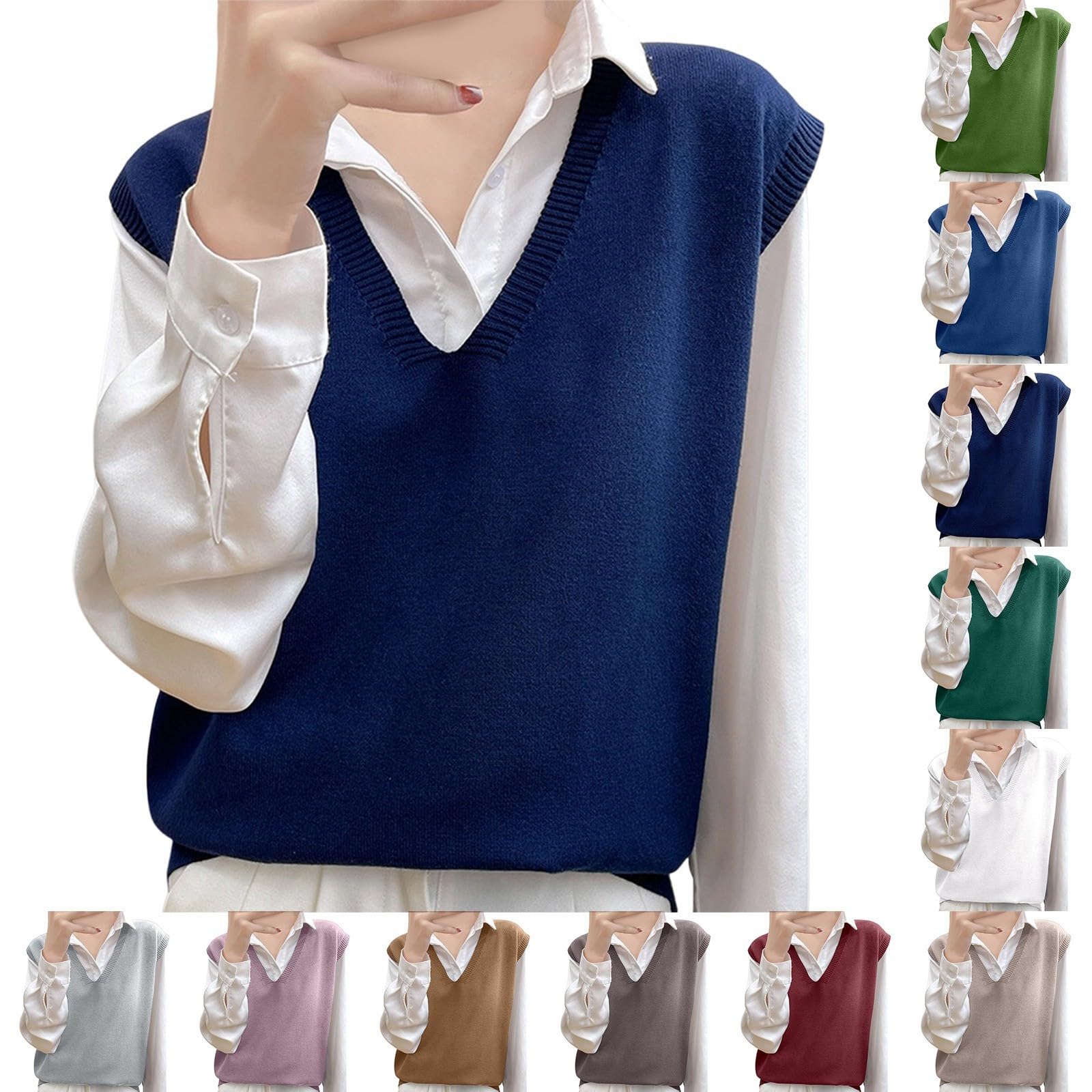 JiXiang Womens Sweater Vest Sleeveless V Neck Oversized Pullover Knitted Tops Lightweight Classic Basic Vest Fall Outfits