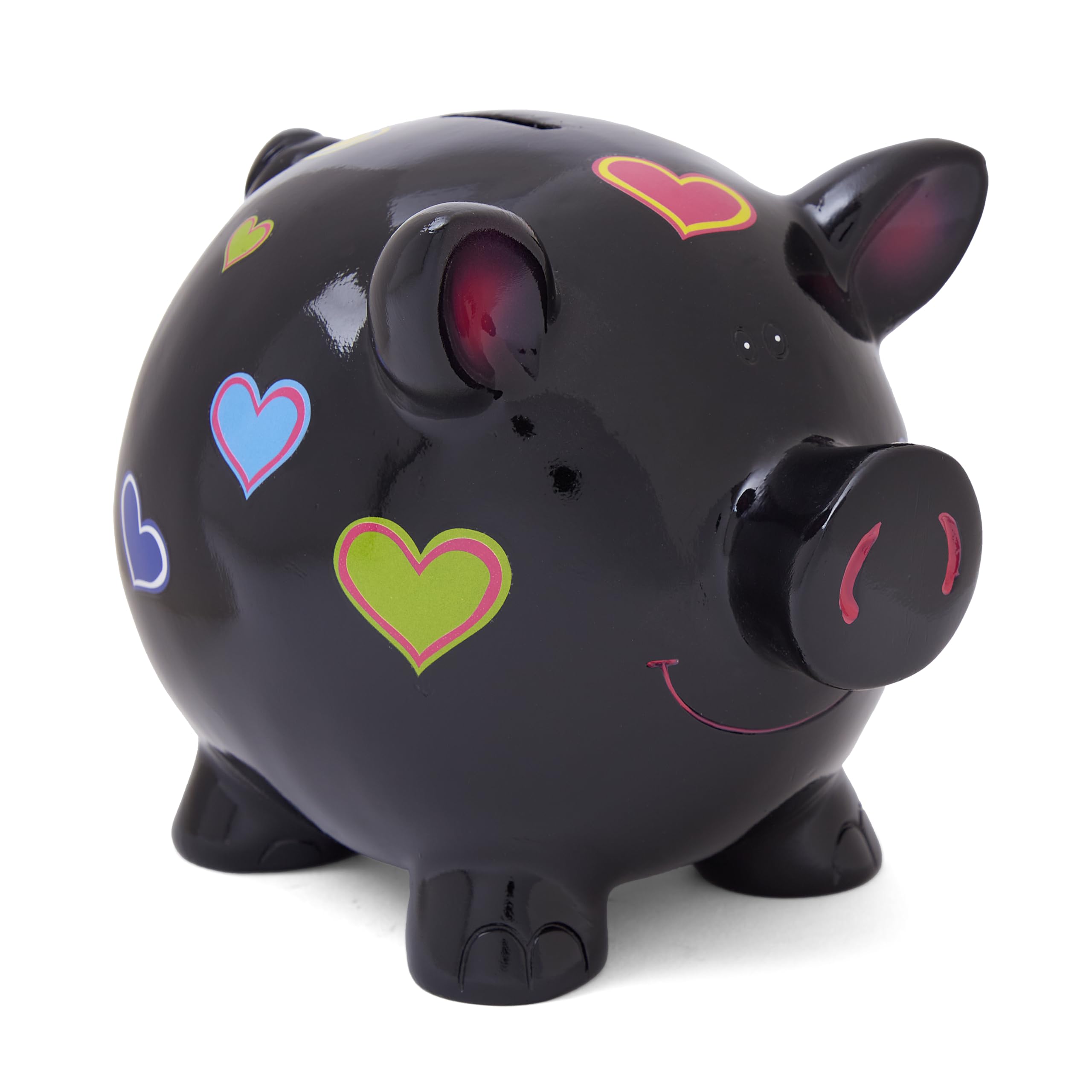 Tirelire cochon fille grande taille Mousehouse Gifts noir motifs cœurs et fleurs