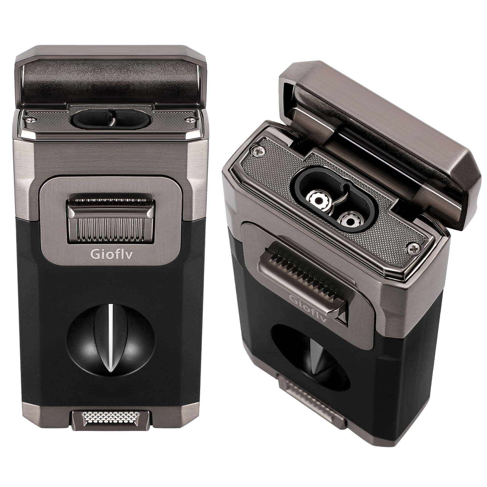 Gioflv Torch Lighter,Double Jet Flame Refillable Butane Torch Lighters: All-in-One Lighter with Built-in Holder,Gifts for Men (Without Butane)