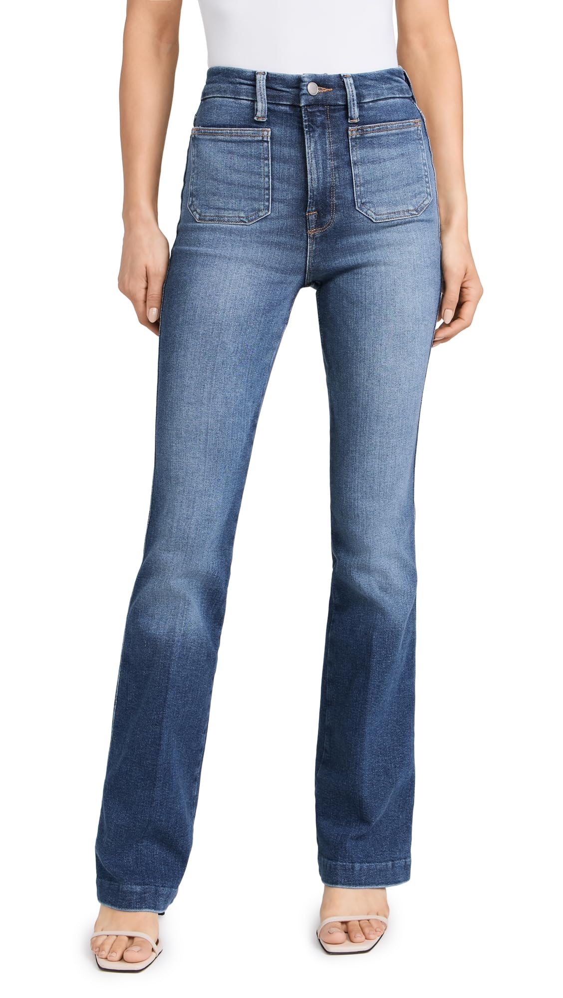 Good American Womens Good Curve Boot Jeans With Patch Pockets