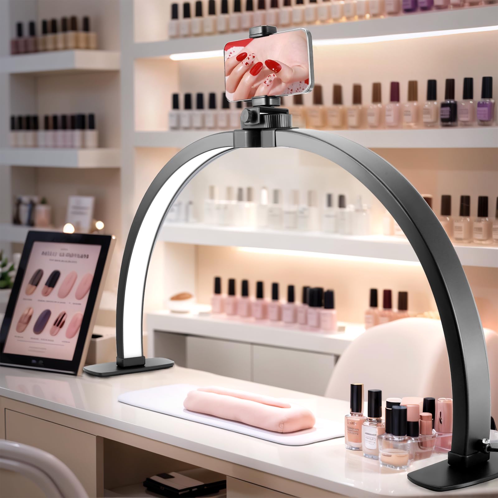 Lampada a mezzaluna per chiodo scrivania, lampada da tavolo per bellezza/ciglia/lettino cosmetico (quadrato - nero)