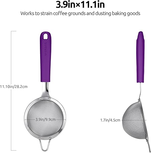Miniatura 3 de U-Taste Juego de 10 tazas y cucharas medidoras en acero inoxidable 188 y acero inoxidable 188 de 3.9 pulgadas 30 colador de malla (morado)