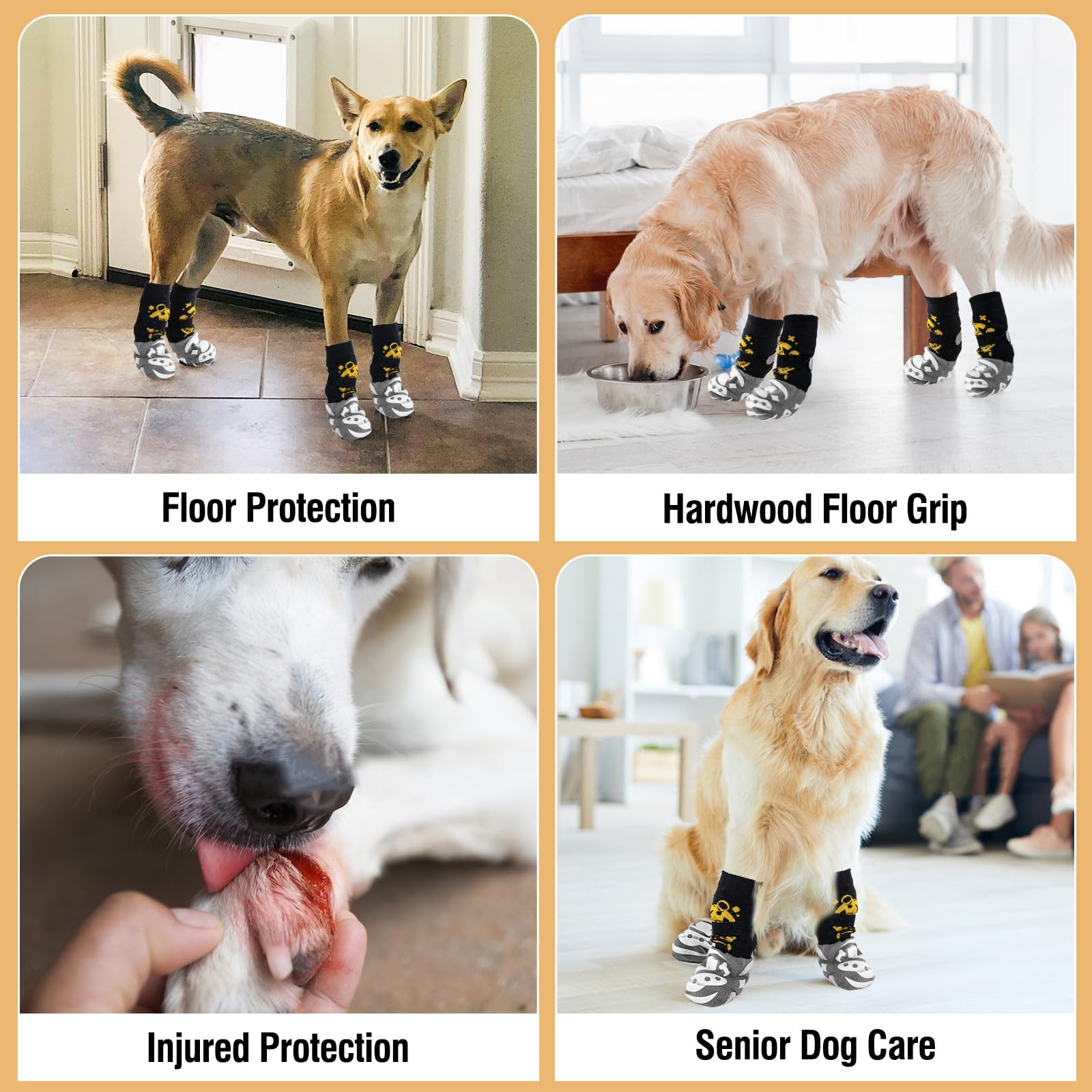 6 PCS Chaussettes antidérapantes pour Chien pour éviter Le léchage des Pattes,Protège-Pattes pour Chien avec Double Face,Contrôle de la Traction sur Les sols en Bois Dur (S)