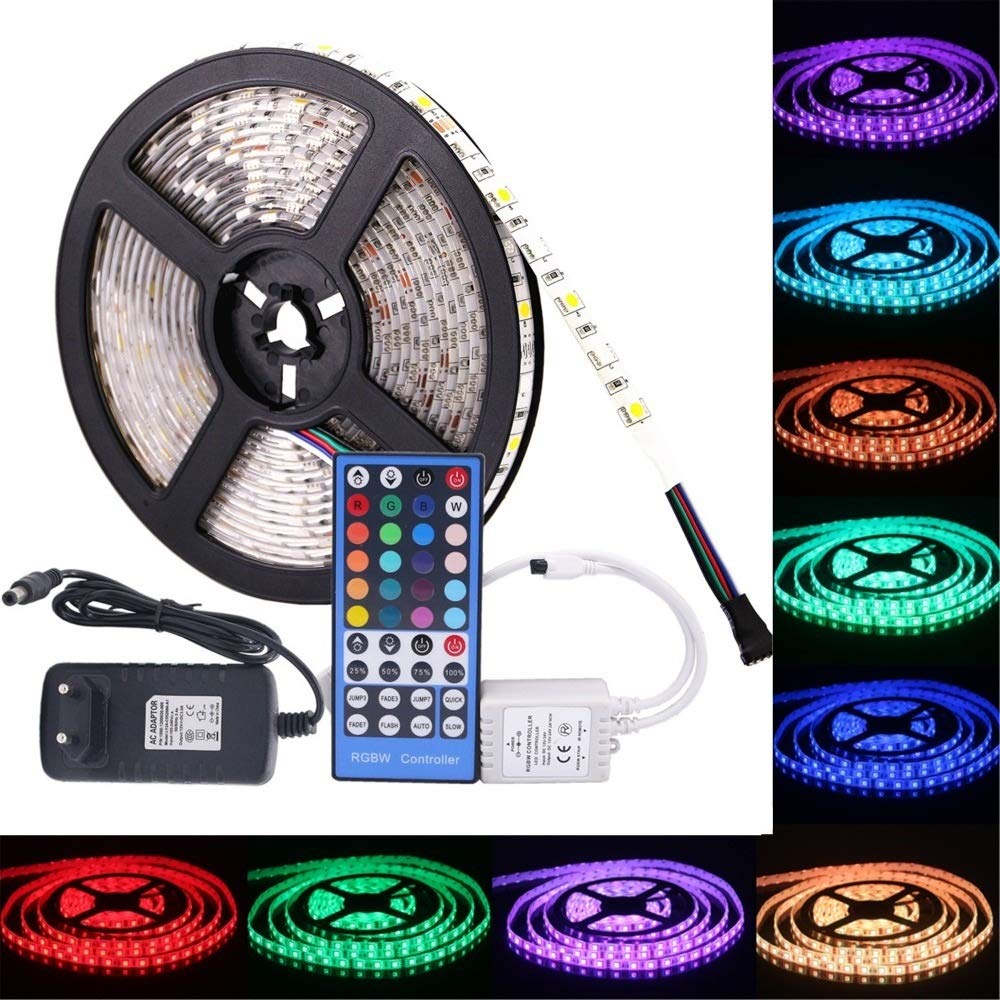 Fengyan Luces de Paisaje SMD 5050 RGB LED Strip Impermeable DC 12V 5M 300LED RGBW RGBWW LED Tiras de luz Flexible con Poder 3A Y Control Remoto LED Farola