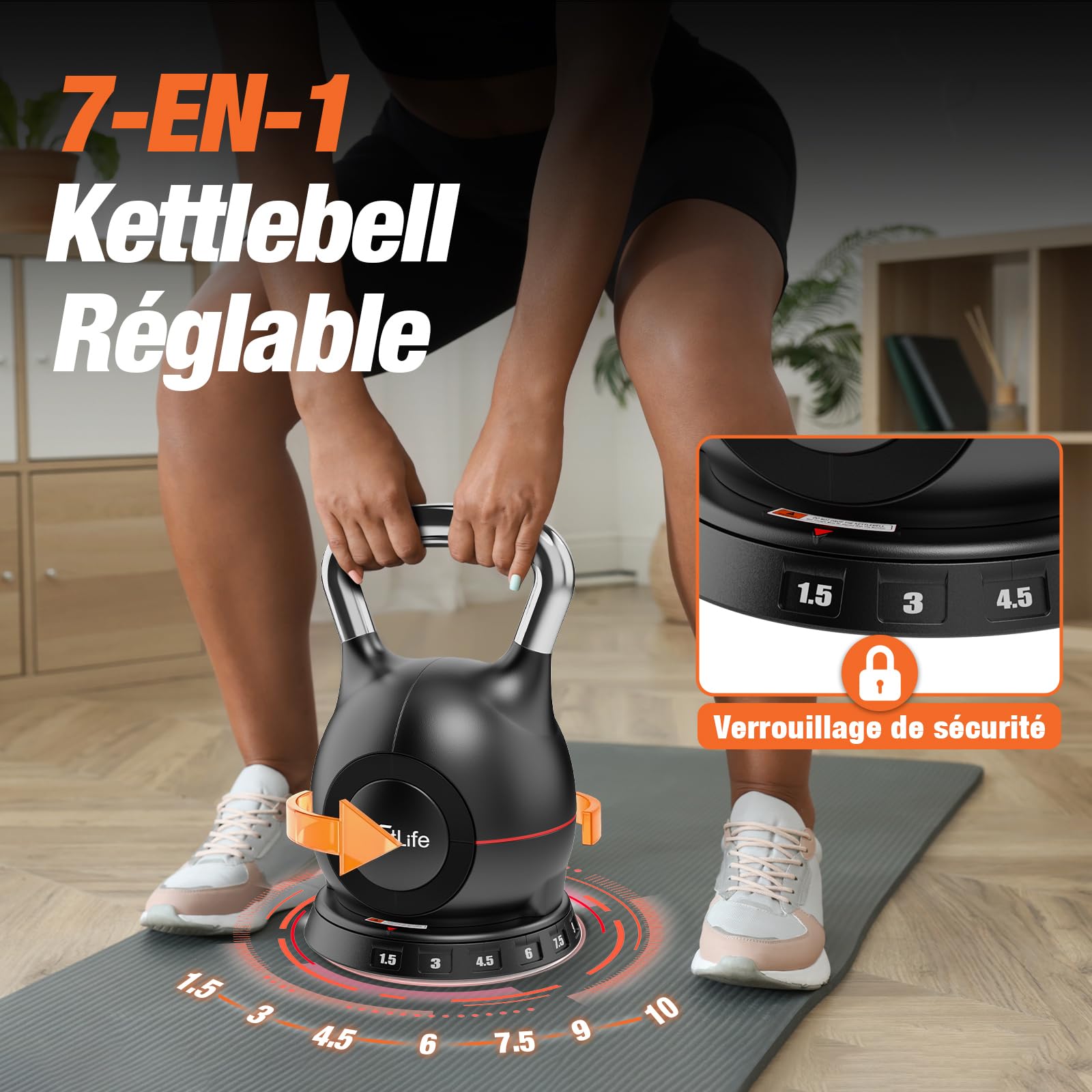 DH FitLife Kettlebell réglable 7-en-1 (1,5–10 kg) | 7 niveaux de poids | Idéal pour musculation, fitness & entraînement à domicile | Compact & peu encombrant