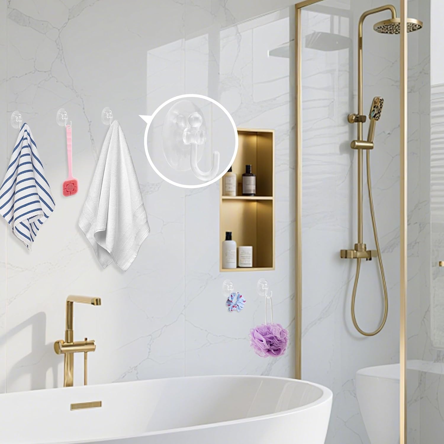 20Pack Suction Cup Hooks 1.2Inch Clear PVC Suction Cups Hooks, Removable and Reusable Utility Hooks for Glass Windows, Mirrors, Doors, Tiles, Shower, Kitchen, Bathroom
