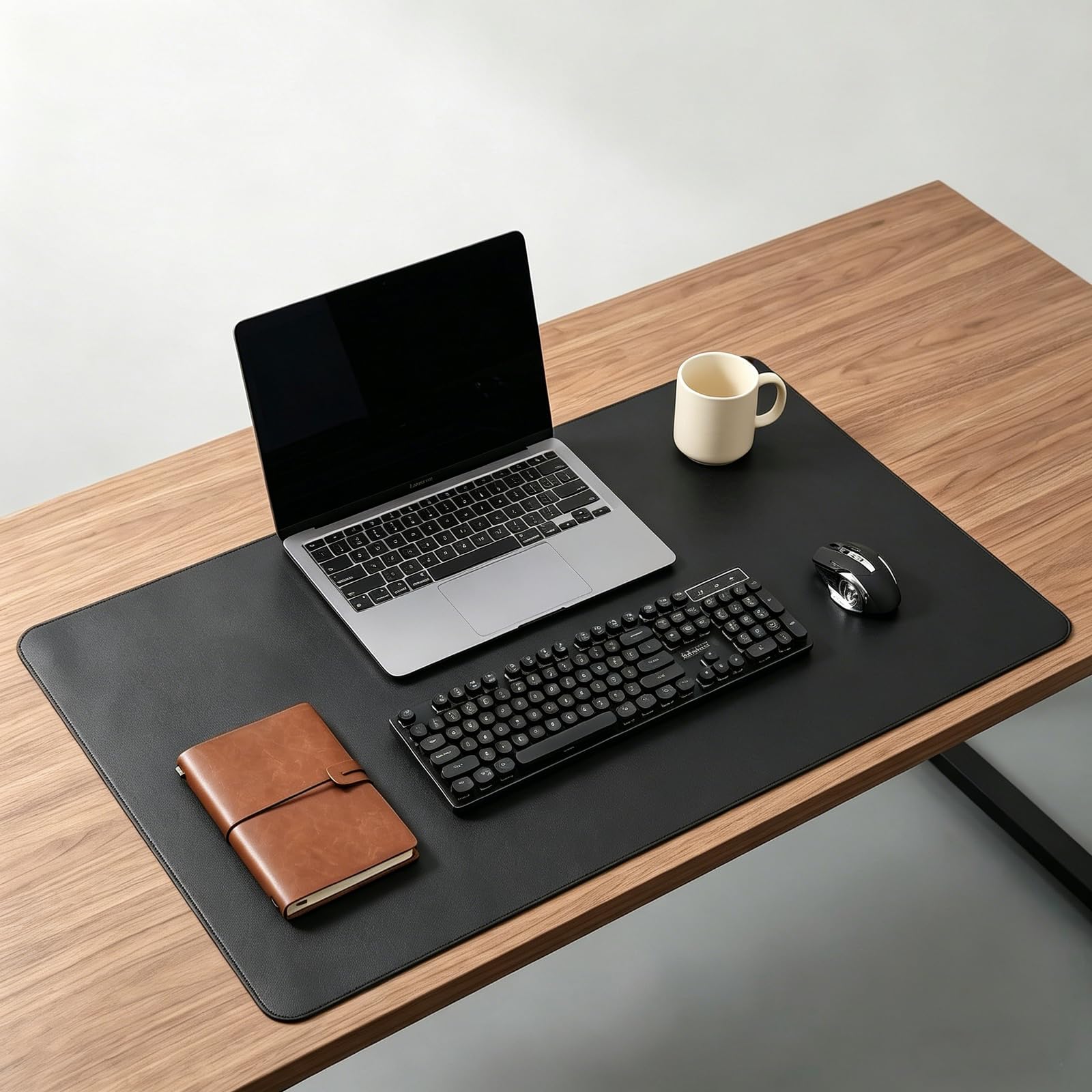 PIPRE Large Office Leather Desk Mat, Mouse and Keyboard Pad, Computer and Laptop Mat, Desktop Protector and Cover, Writing Pad and Blotter (60x140cm, Black)