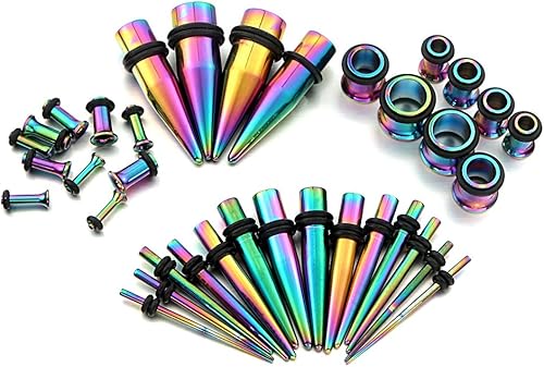 Miniatura 6 de vcmart 14G-00G - Kit de estiramiento de 36 piezas de calibre de oído, tapones cónicos, ojales, acero de grado de implante Tono-plateado