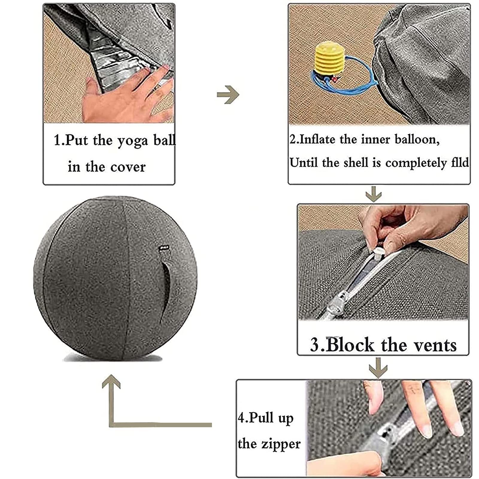 Übungsballbezug 55/65/75 cm Yoga Ball Hülle Mit Griff, Gymnastikball Bezug Für Sitzball Fitnessstudio Training Balance Ball Abdeckung, HüLle füR Gymnastikball alance