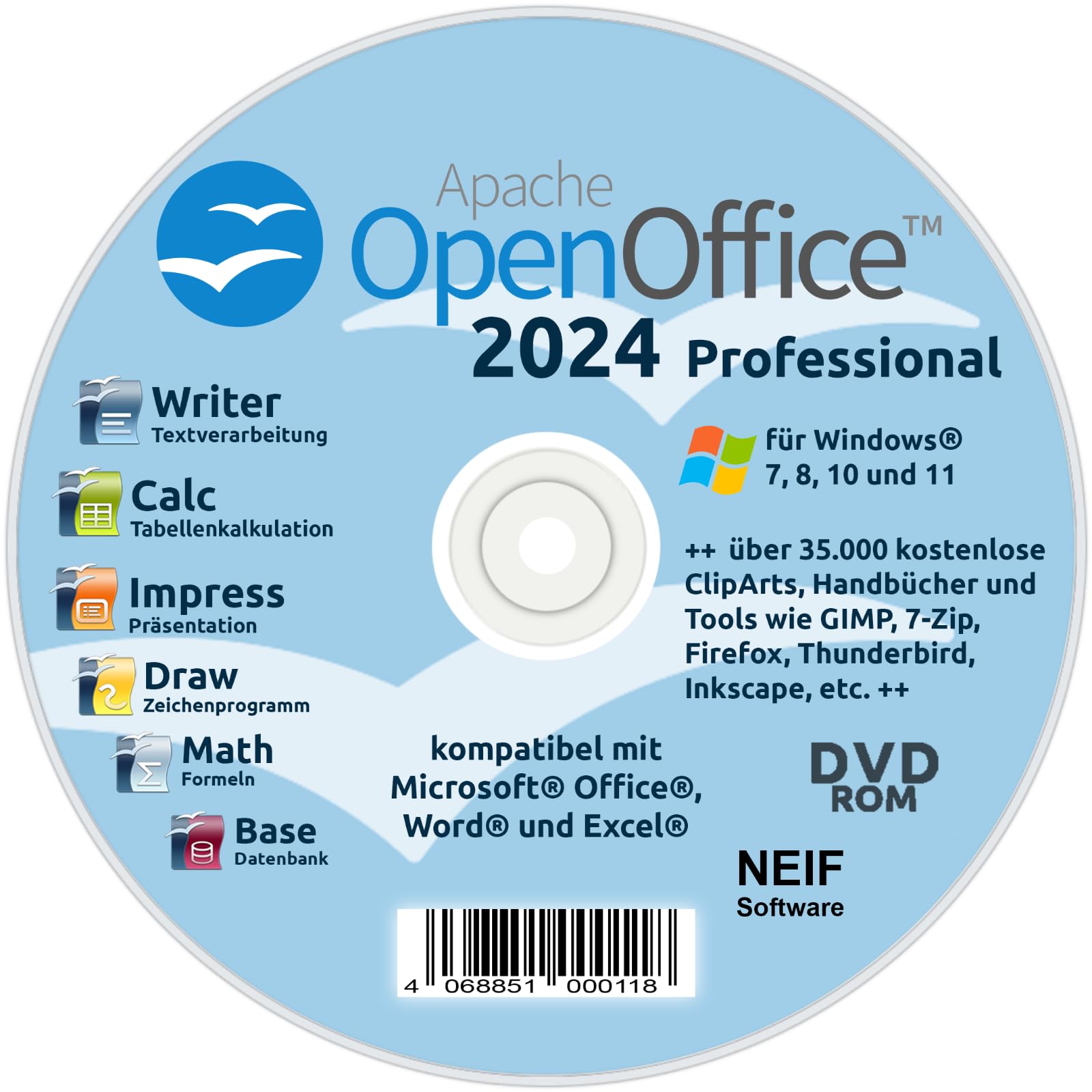 Open Office 2024 Professional auf DVD - kompatibel mit Microsoft® Office® Word® und Excel® - für Windows 11/10/8/7