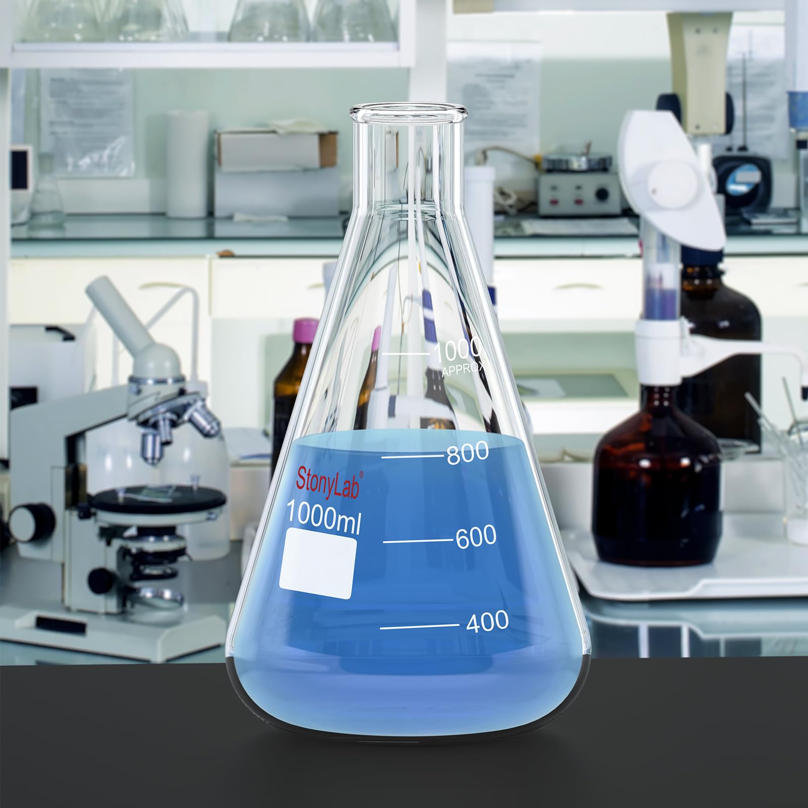stonylab 1-Paquet Erlenmeyer Fiole en Verre Borosilicate, Erlenmeyer Flask à Paroi Épaisse avec Bord Résistant - 1000ml