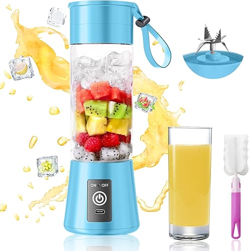 Licuadora portátil para batidos y licuados - Mini licuadora de 13 onzas con 6 cuchillas, recargable por USB y tipo C, adecuada para hacer jugo