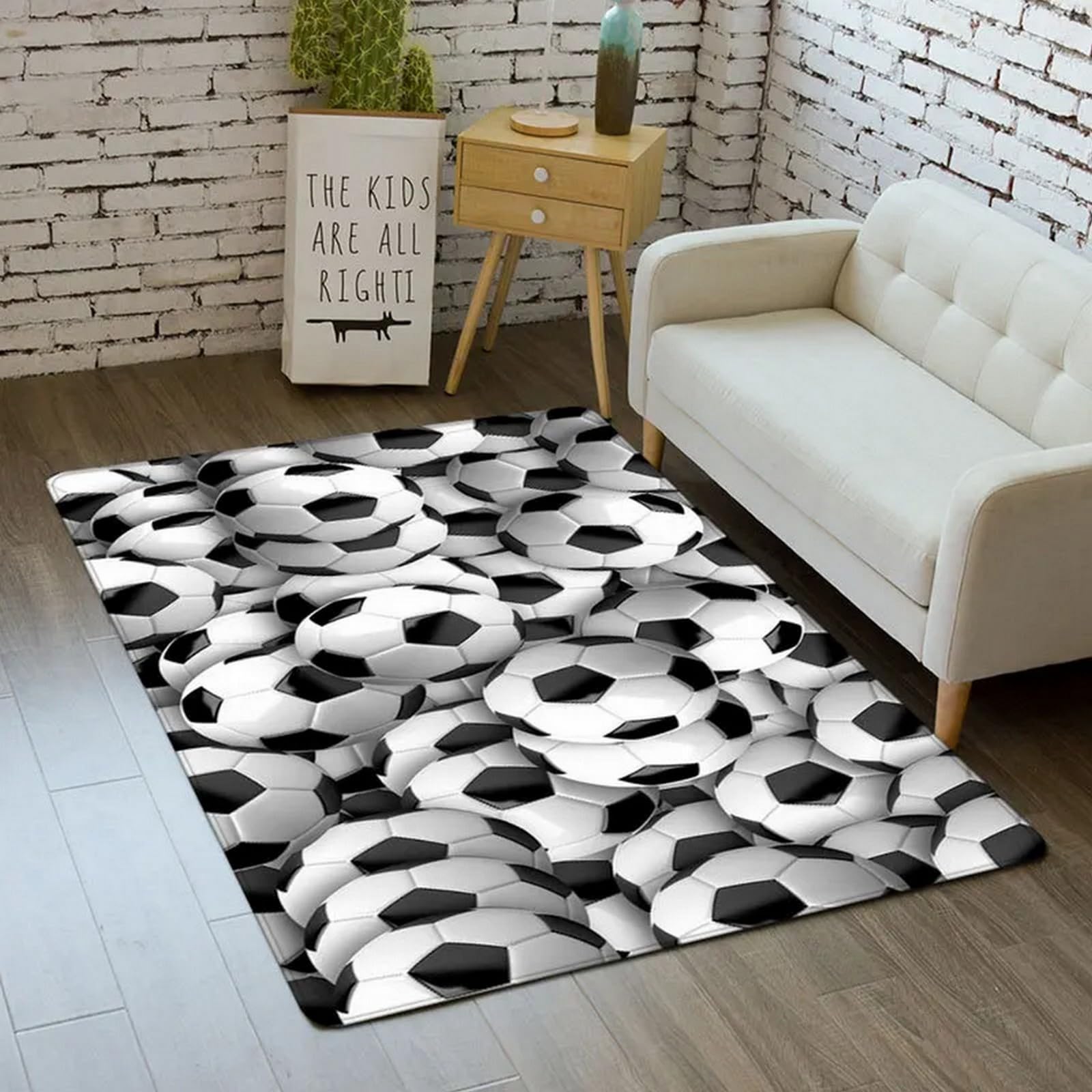 Tapis de chambre football 3D haute qualité en polyester doux