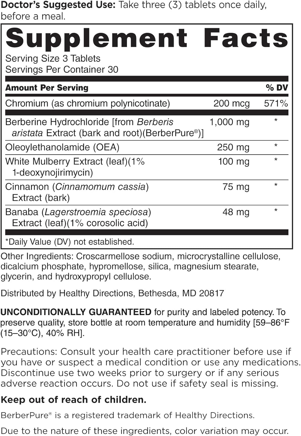 DOCTORS' PREFERRED Berberine with Cinnamon and Chromium GlucoGold Advanced 1000mg, 90 Tablets - Image 2