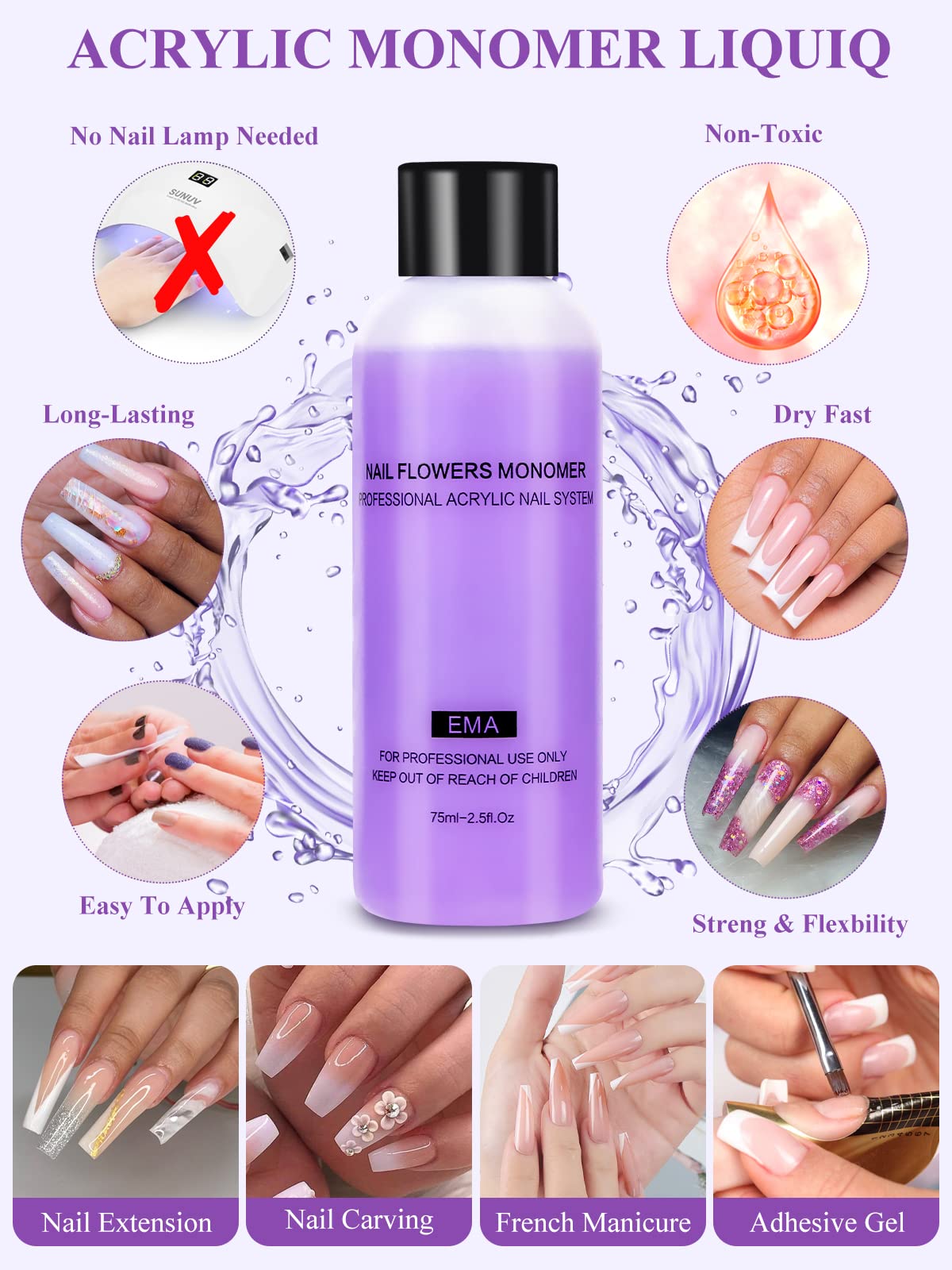 Yokilly Poudre Acrylique Pour Ongles: 30G Kit Avec Transparent Rose Blanc Résine - Professionnel Avec 100 Pièces Faux Ongles