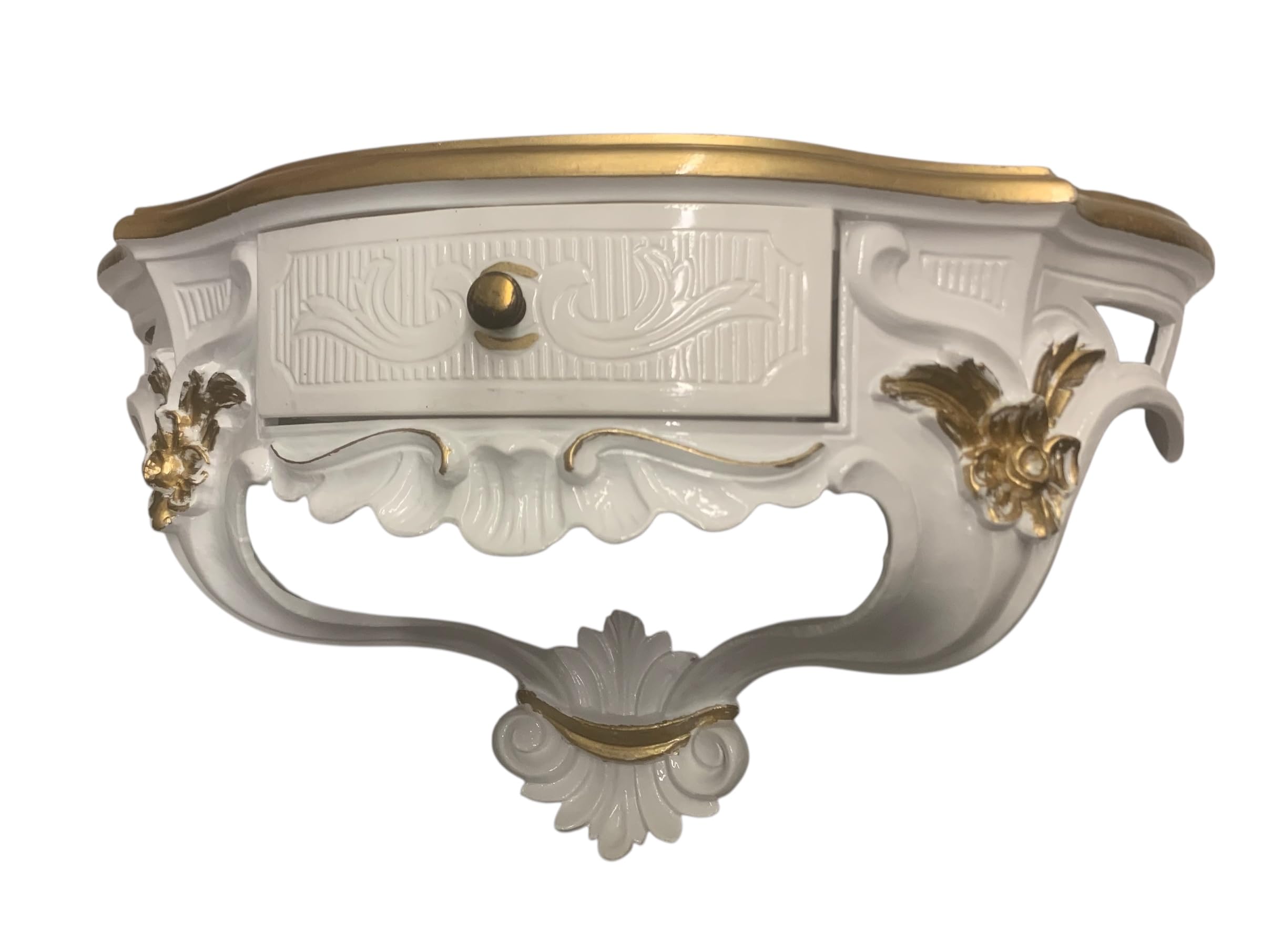 Console murale avec tiroir blanc - Étagères murales dorées - Étagère à fleurs - Or ivoire - Console miroir - Étagère suspendue - Style antique - Console baroque