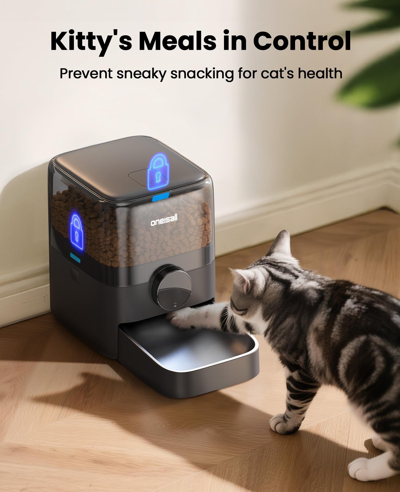 oneisall Comedero automático para gatos para croquetas grandes y aperitivos, 12 tazas/3 L, dispensador programable de alimentos secos (negro) | Croquetas y aperitivos grandes, 12 tazas/3 L, dispensador programable de alimentos secos, con cable, color negr