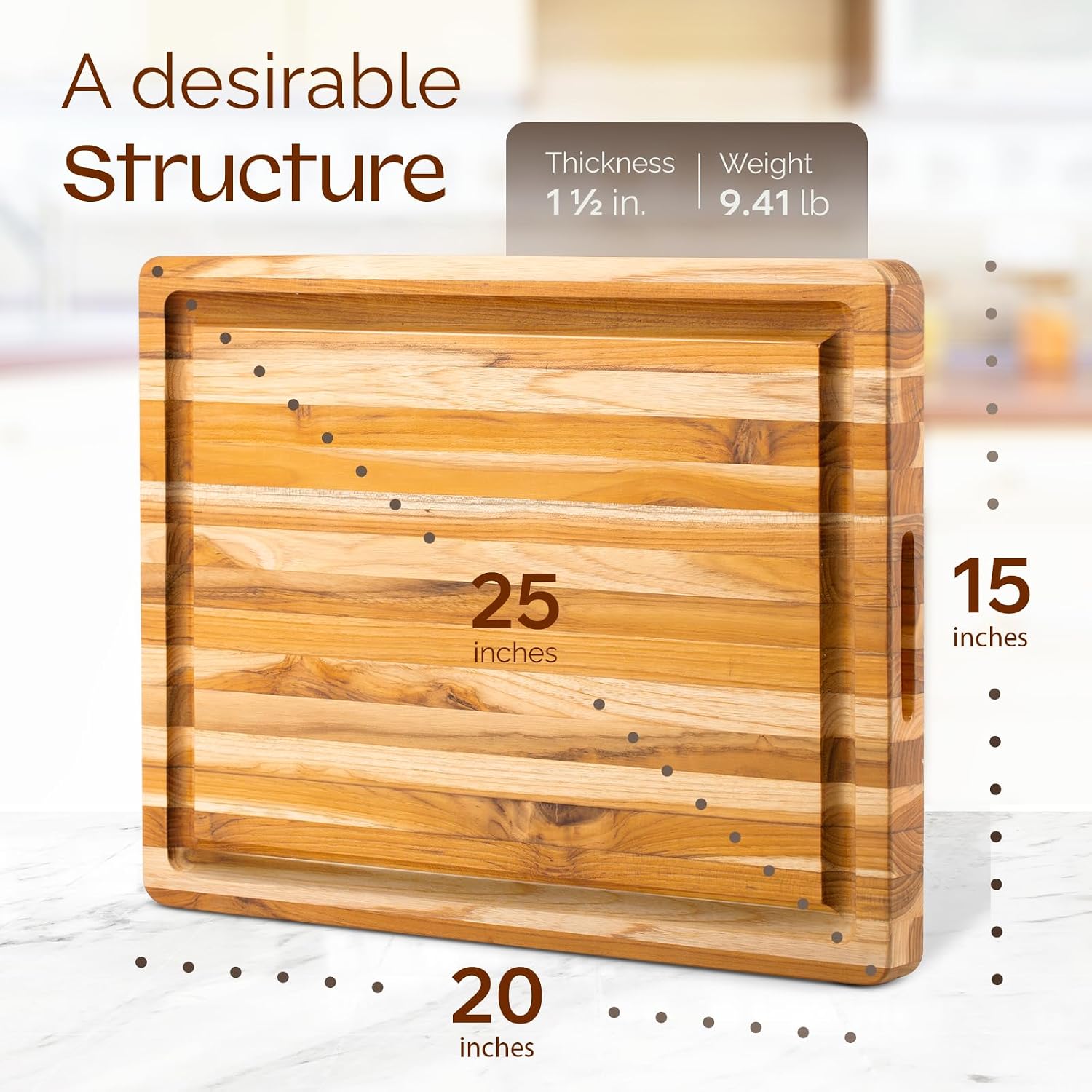 Yes4All Durable Teak Cutting Boards for Kitchen, [20''L x 15''W x 1.5” Thick] Large Edge Grain Cutting Board, Pre Oiled Wood Cutting Boards, Thick Chopping Board w/Juice Grooves and Easy Grip Handle