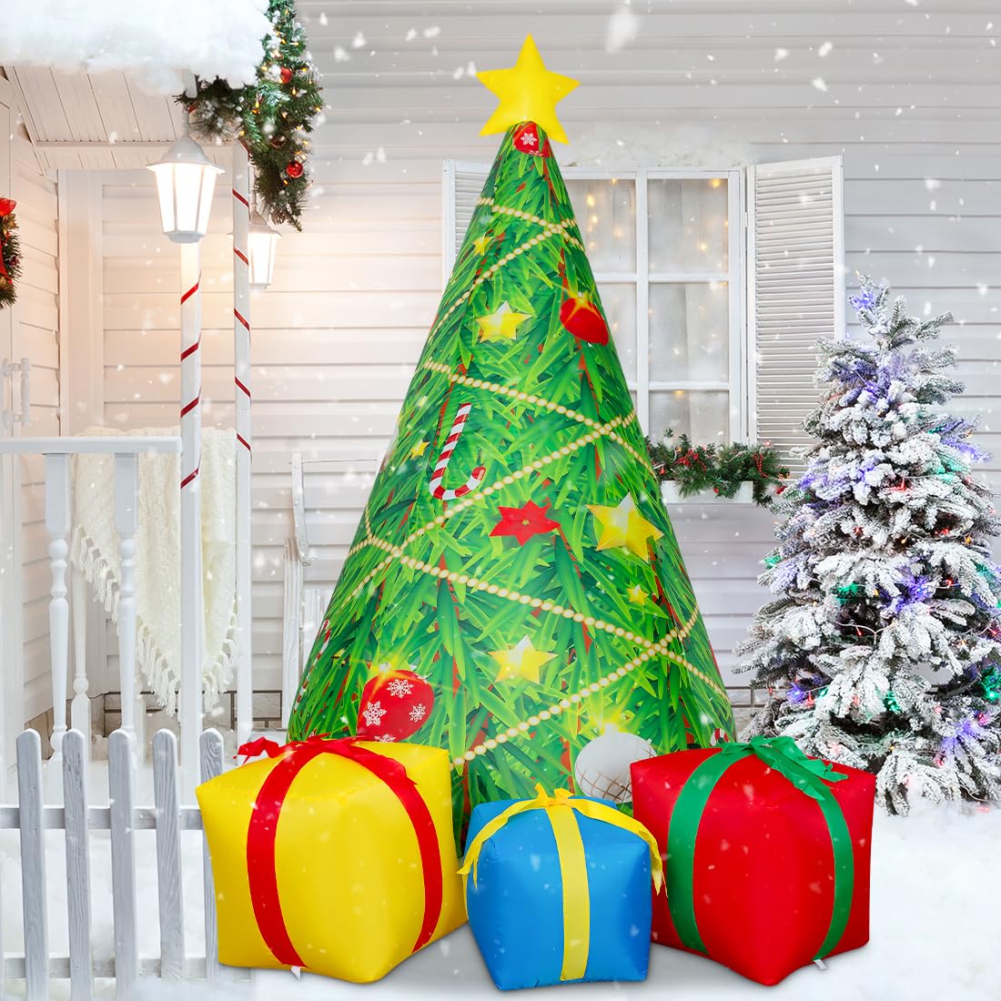 COMIN Pupazzo di neve gonfiabile natalizio all'aperto con scatola, decorazione da cortile con luci LED integrate per vacanze/festa/Natale/cortile/giardino