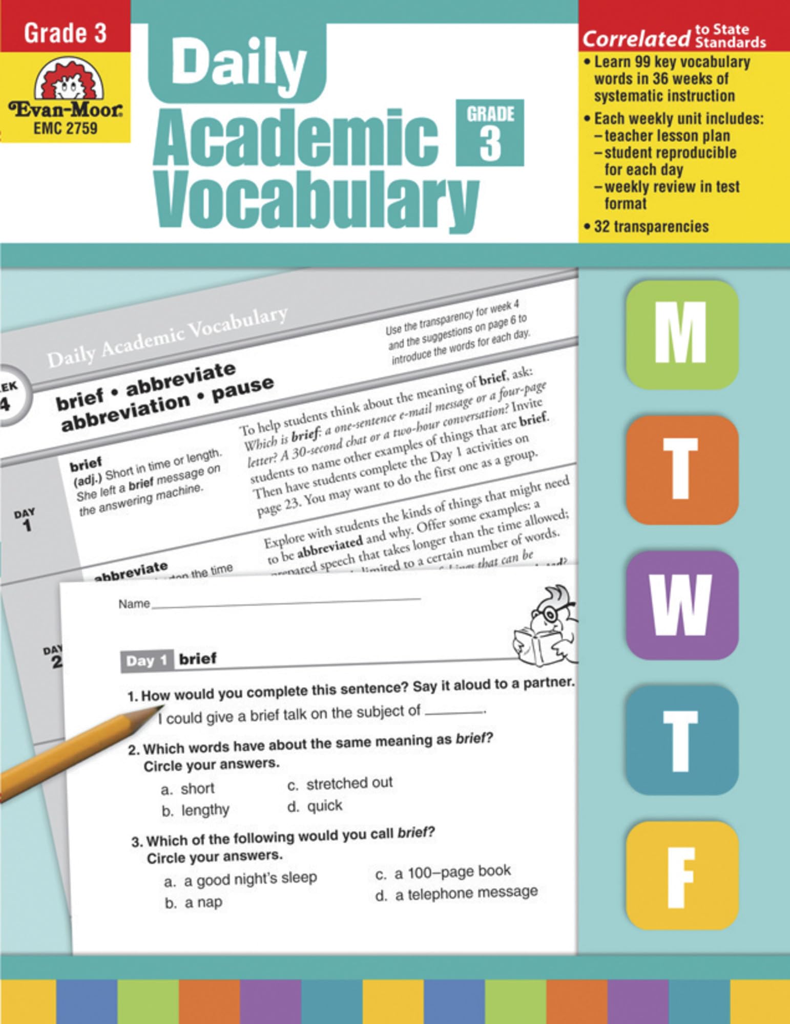 Cuaderno educativo Diario escolar VOCAB GRD 3 Evan-Moor EMC2759 para primaria
