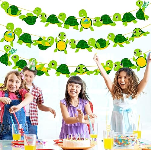 Miniatura 6 de Cartel de fiesta de tortuga, 3 piezas bajo el mar, tortugas marinas, fiesta de cumpleaños, decoración de fiesta de cumpleaños para temática