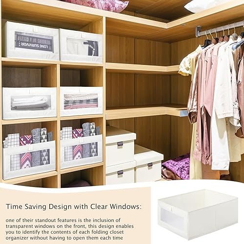 Miniatura 4 de Clysee 4 organizadores grandes de armario y contenedores de almacenamiento de lino de 13 x 16.9 x 7.09 pulgadas, organizadores de ropa plegables con