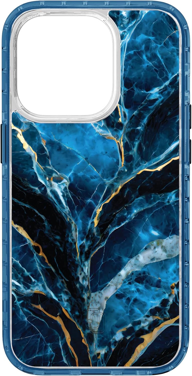 cellhelmet Deep Sea | Marble Stone Series [Compatible with MagSafe] Designed for iPhone 15 in Bermuda Blue 13-Foot Drop Test Certified | Shock & Drop Proof - Durable | As Seen on Shark Tank