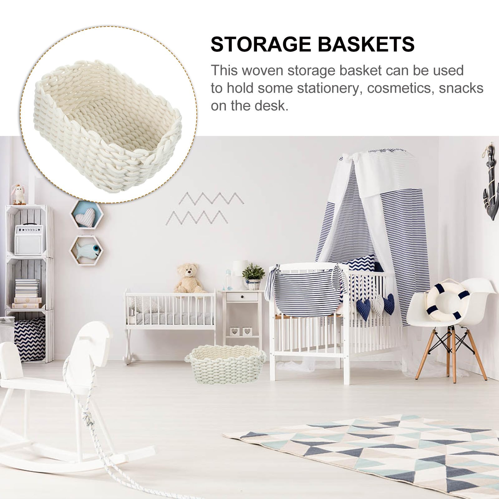 Cesta de Almacenamiento Tejida Cuerda de Algodón Beige, Textura Delicada y Buena Protección, Diseño Simple y Versátil para Organización Hogar