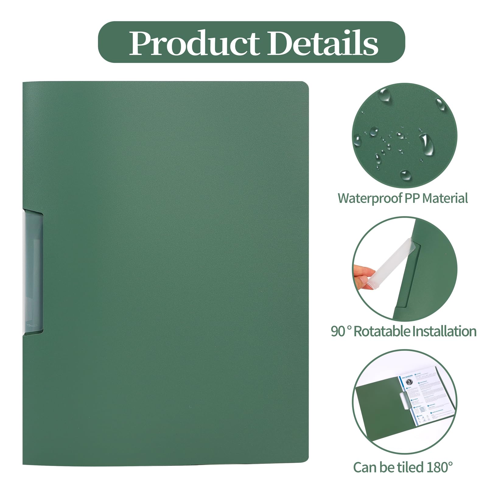 12 Pezzi A4 Cartellina Portadocumenti con Clip,Copertine per Rilegatura in Plastica per Scuola e Ufficio(Verde)