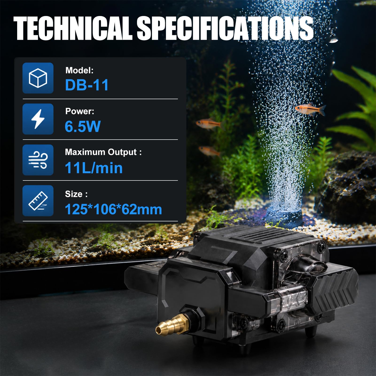 EXLECO Pompe à Air Aquarium Silencieuse 25W, 55L/Min Réglable